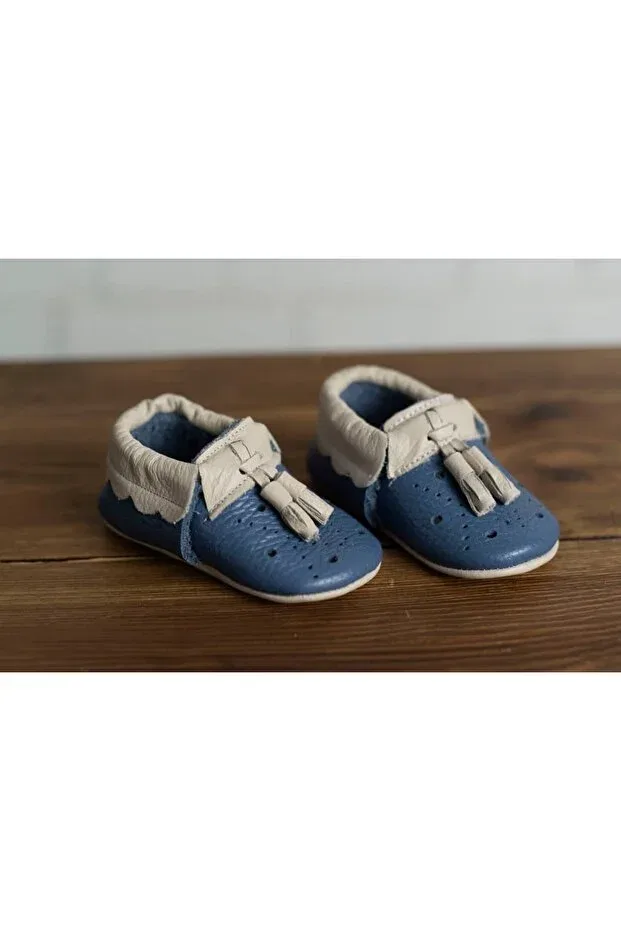 Детские туфли для новорожденных с кисточками Olivo Mini, Blue-Cream — фото 4
