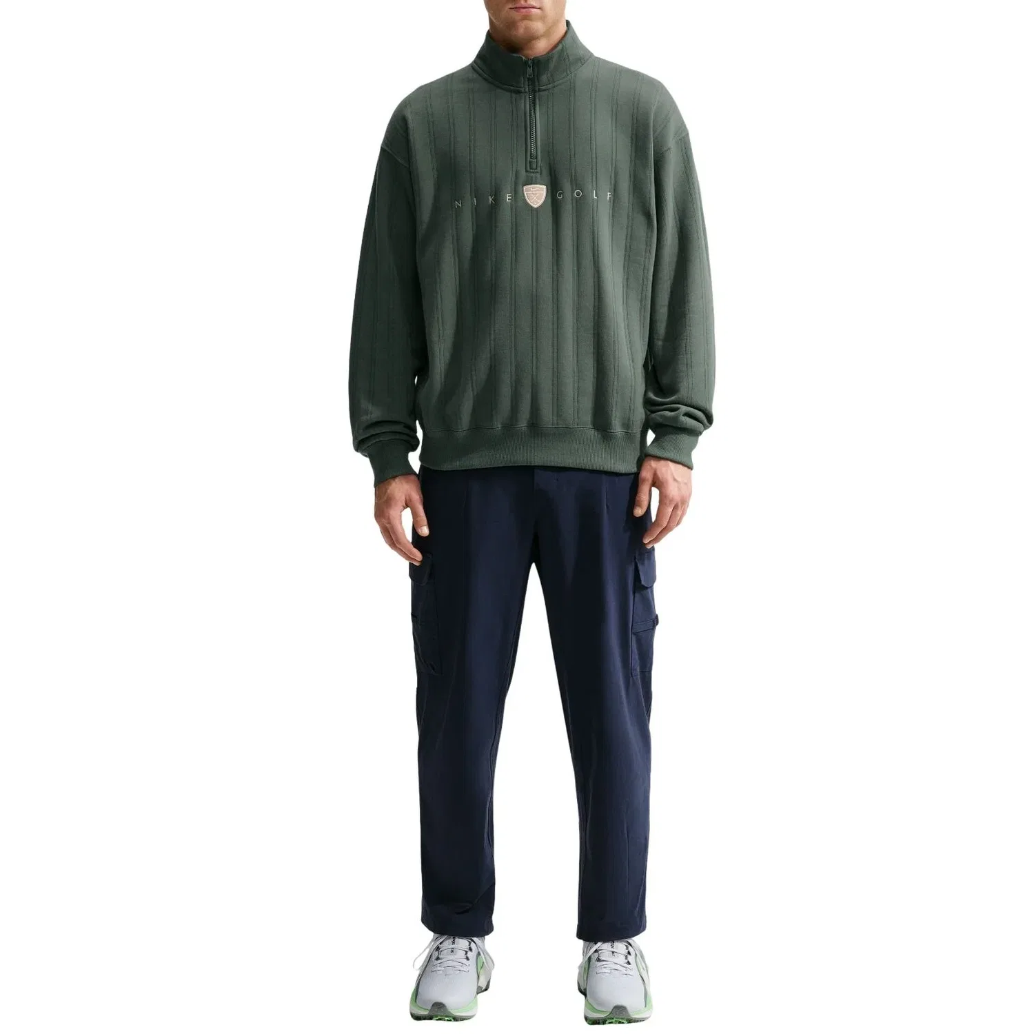 Мужская футболка для гольфа с длинным рукавом Nike Fairway Fresh Therma-FIT Oversized 1 2-Zip, зеленый — фото 2