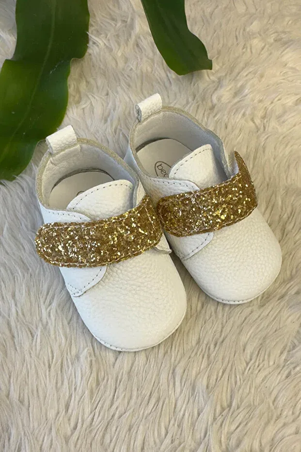 Детские тапочки для новорожденных кожаные Beybium, White