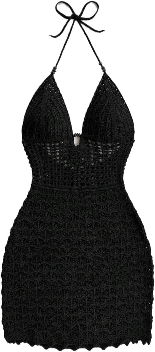 Женское мини-платье свитер V-образным вырезом Bodycon, Black — фото 4