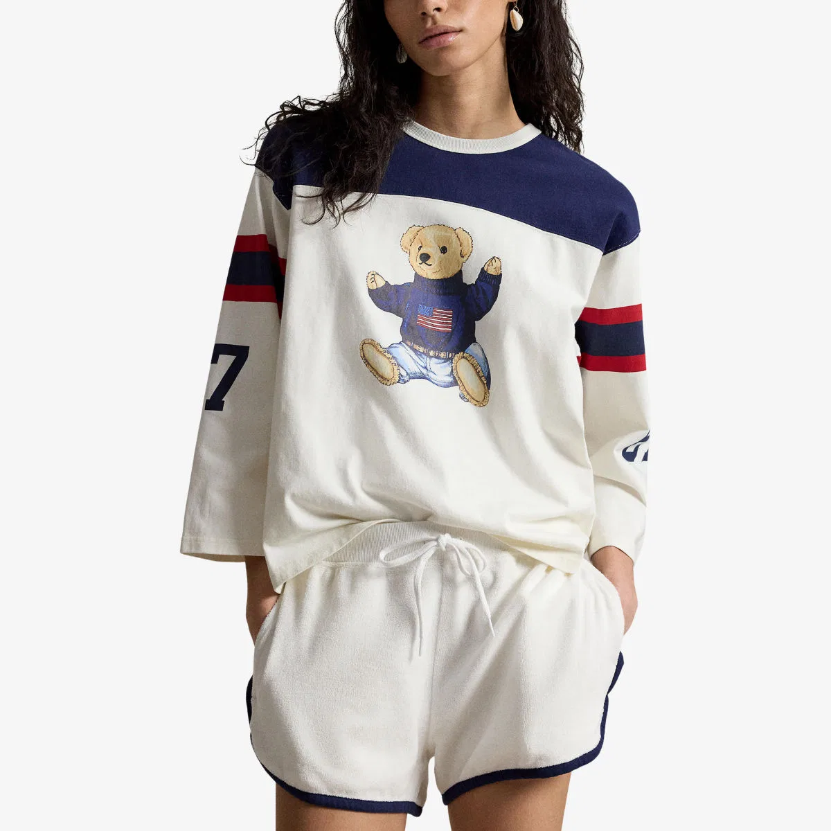 Футболка Polo Bear свободного кроя из хлопкового трикотажа Polo Ralph Lauren, белый/темно-синий — фото 3