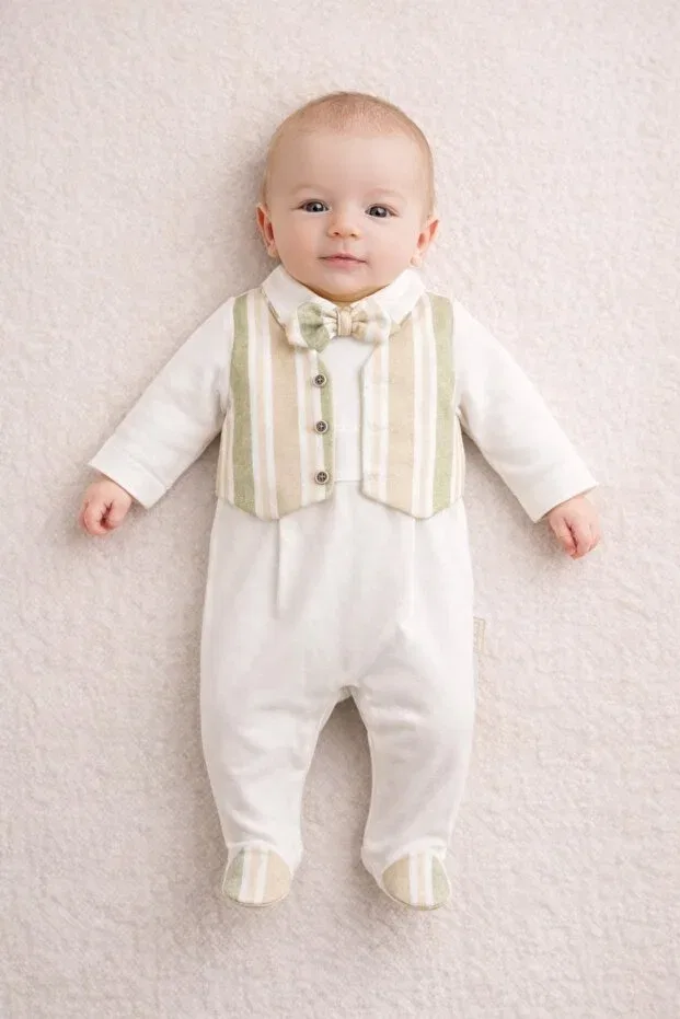 Детский комбинезон для мальчиков с пледовым принтом Babydola, Green — фото 3