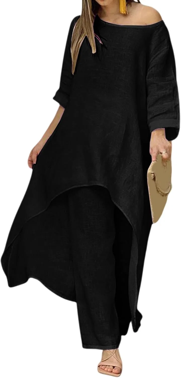 Женское платье макси из льна, Black
