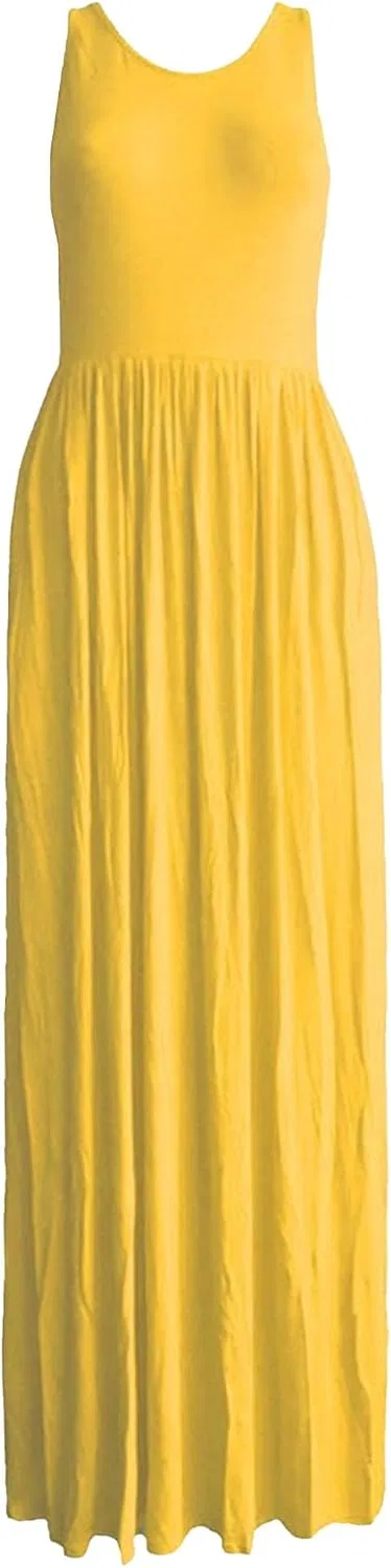 Женский летний свободный сарафан-макси с карманами, Yellow