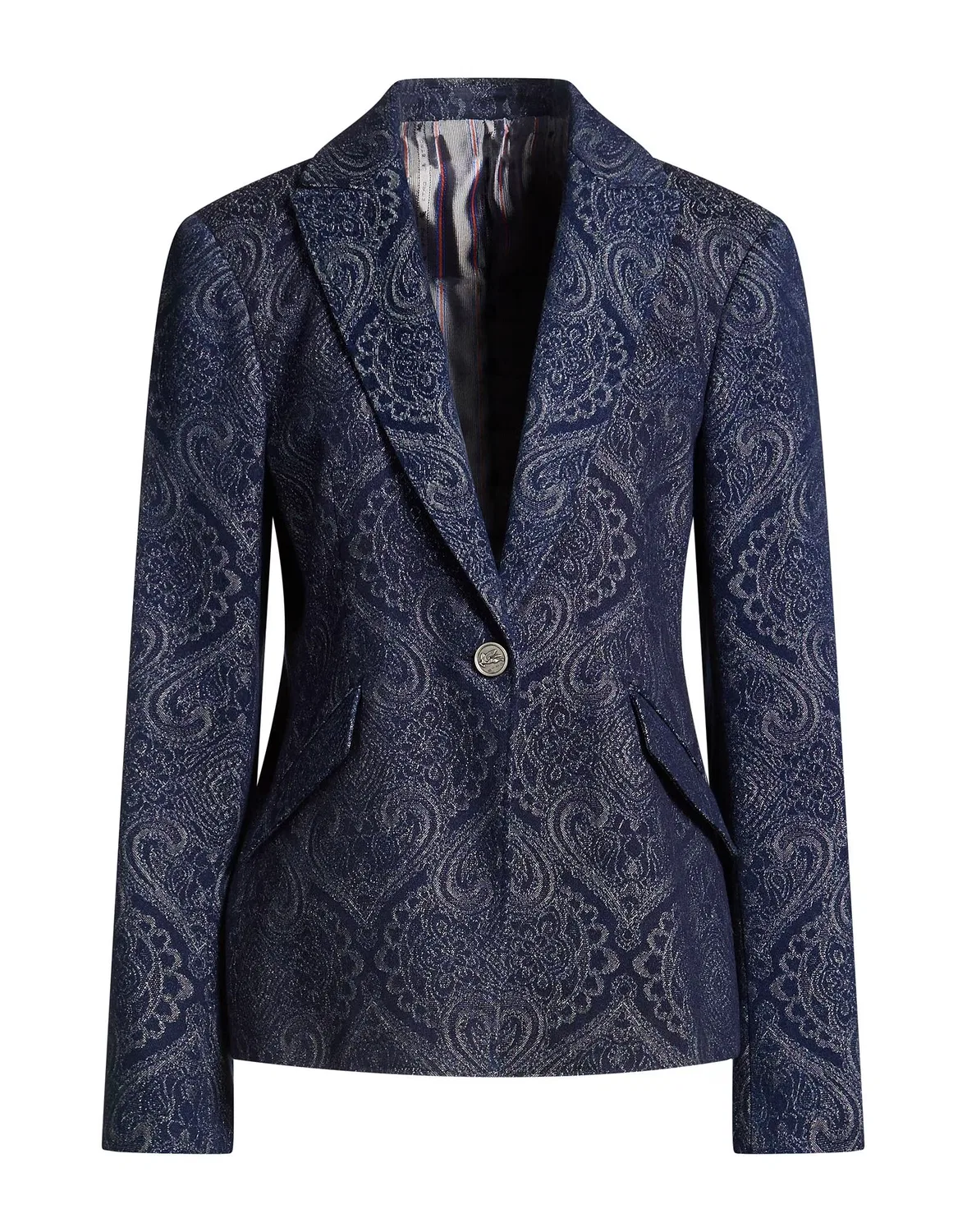 Женский однобортный пиджак с принтом Paisley Print Etro, темно‑синий