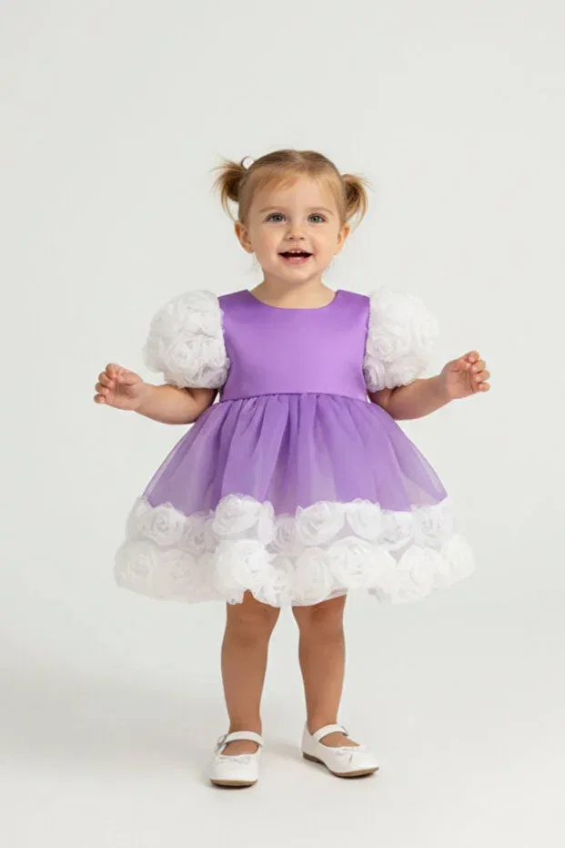 Детское платье для девочек с коротким рукавом Lila Karolin White Rose Bertuğ Bebek, Lilac