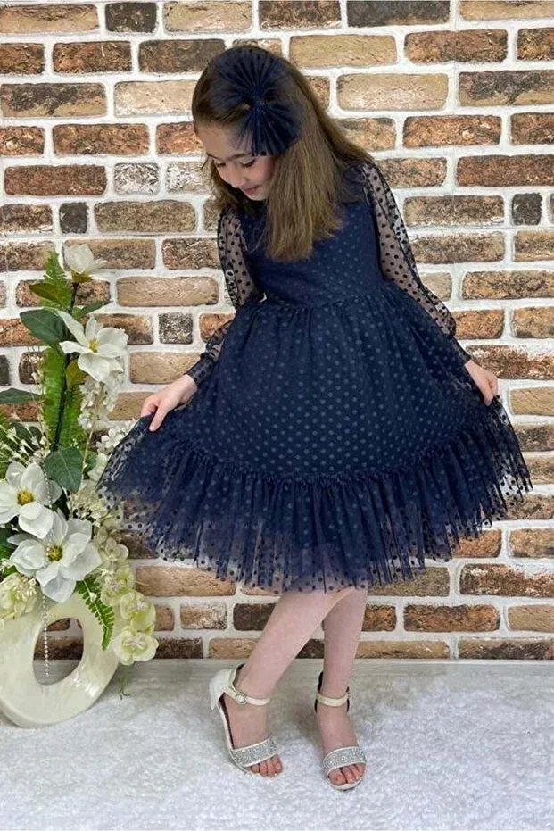 Детское платье для девочек с кружевом Katkat princess lace buckle Mnk, Navy Blue — фото 2