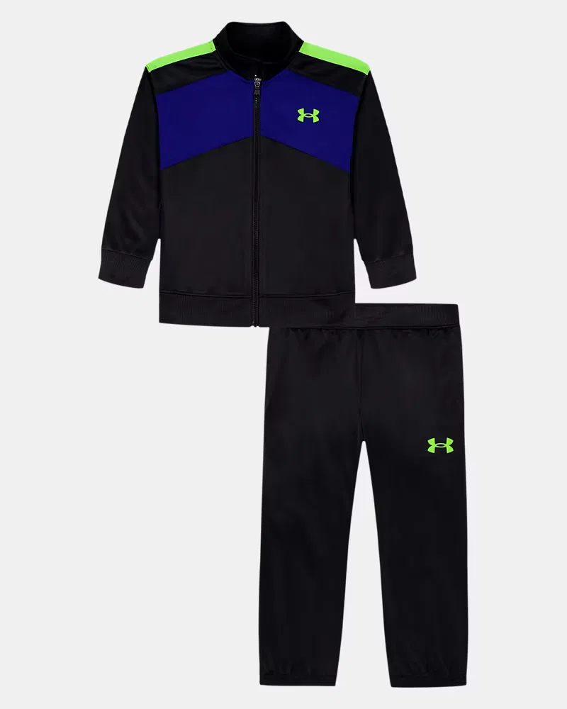 Спортивный костюм детский с начесом, куртка и штаны, UA Colorblock UnderArmour, Black/Hyper Green