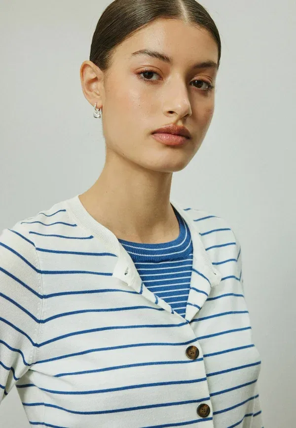 Кардиган с узором в полоску Cardigan Next, ecru темно-синий stripe — фото 3