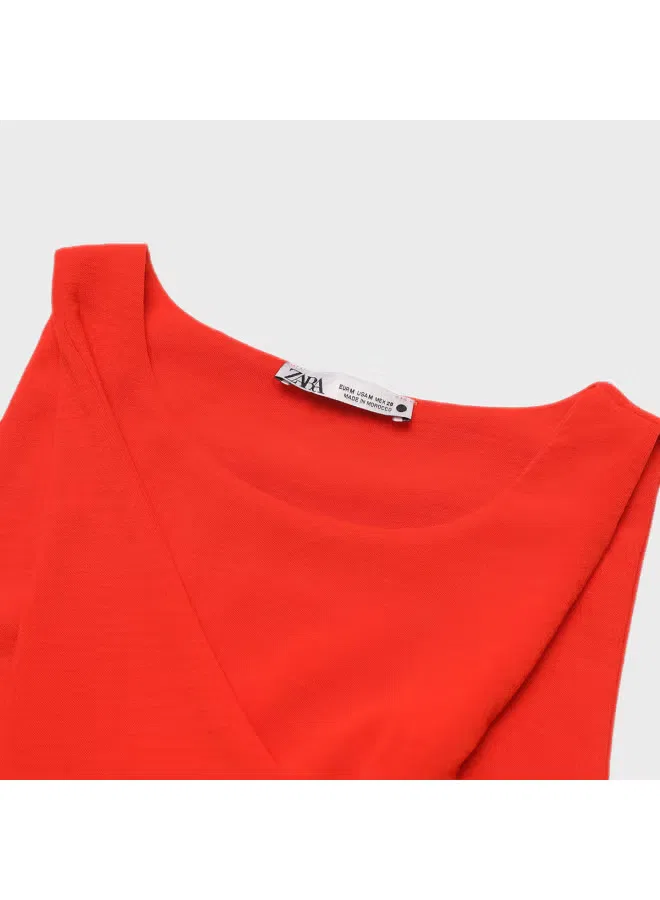 Топ без рукавов свободный Zara, оранжево-красный — фото 4