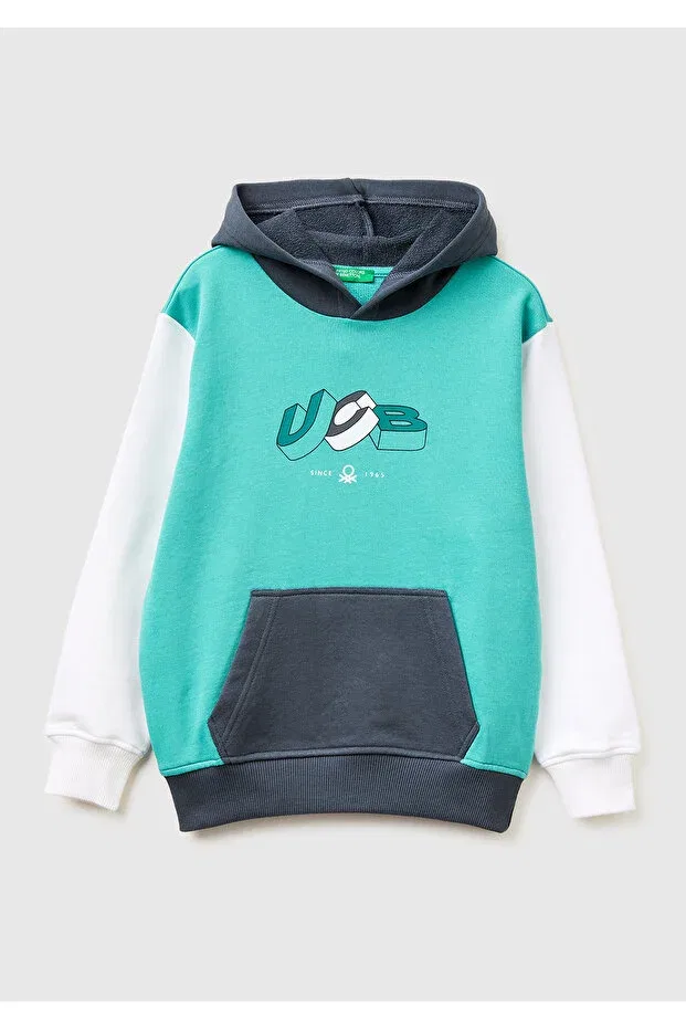 Детское худи для мальчиков с принтом United Colors Of Benetton, Turquoise Mix