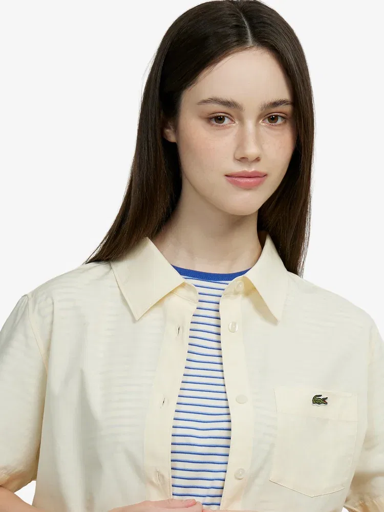 Рубашка LACOSTE JP Cotton Linen, женская, с коротким рукавом, слоновая кость — фото 2