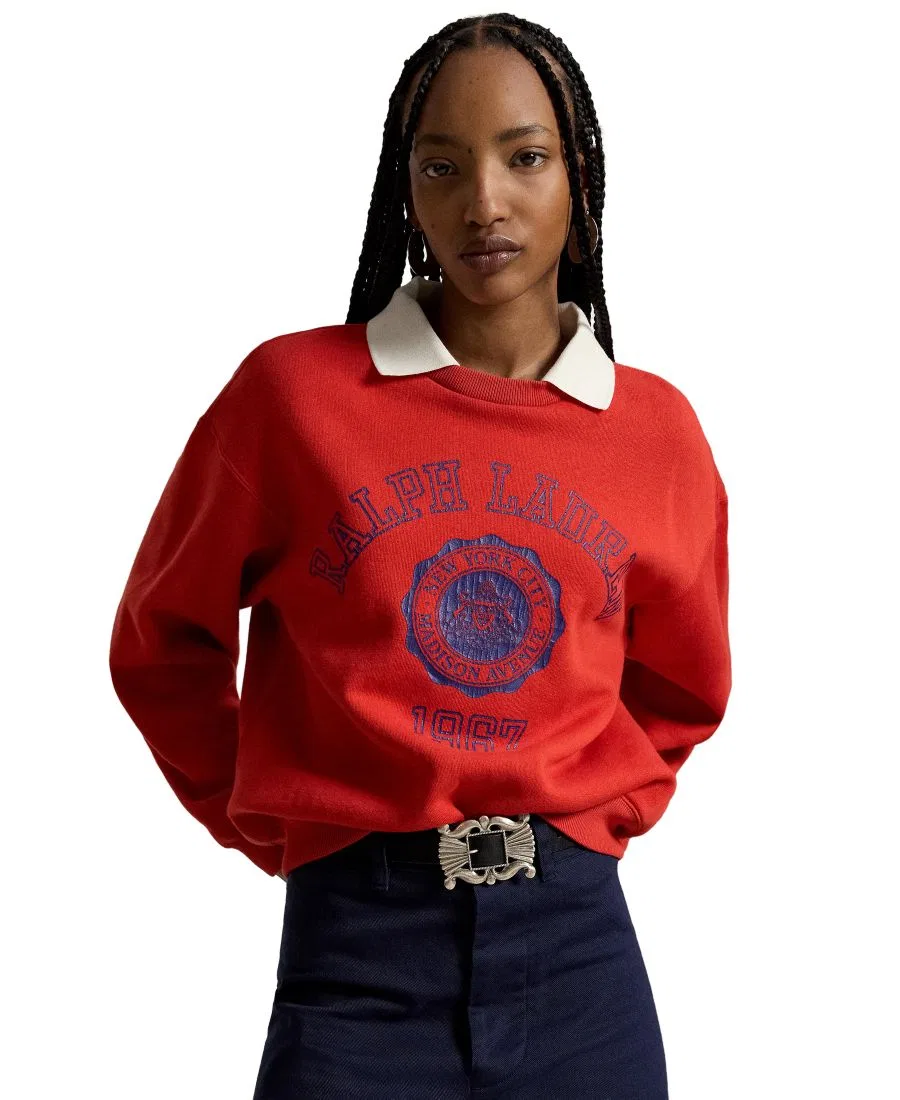 Свитшот женский с поло-воротником, свободный крой, с принтом, Madison Avenue 1967 Polo Ralph Lauren, Very Red