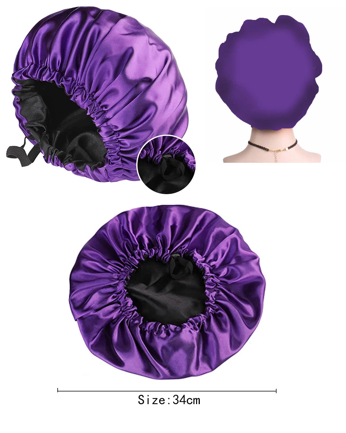 Шапочка для душа Double Sided Satin Bonnet, MUFEKUM, Purple — фото 3
