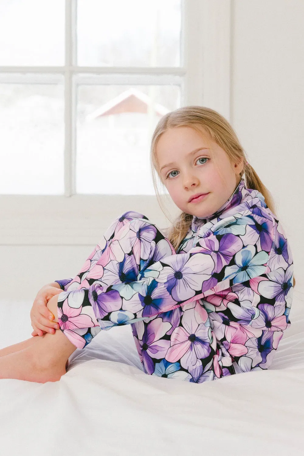 Детский термокомплект из двух предметов с цветочным принтом Deux par Deux, Purple Floral Print — фото 3