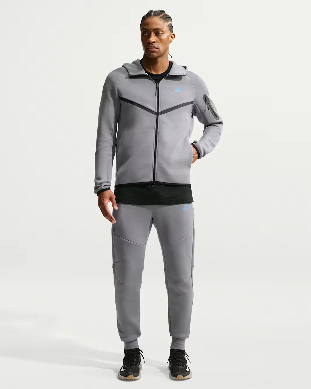 Мужская флисовая ветровка на молнии Nike Tech, Smoke Grey/Football Blue — фото 4