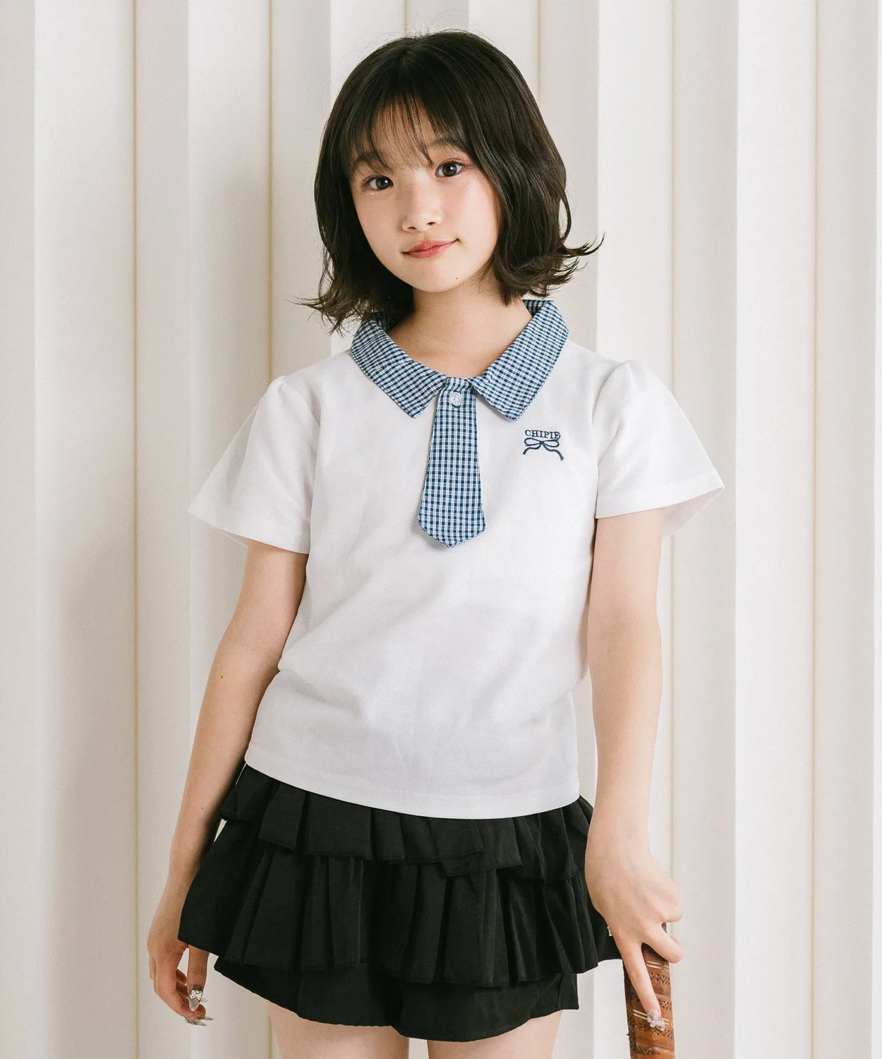 Детский поло-топ с галстуком в клетку, модель Check Necktie URBAN CHERRY, Ivory
