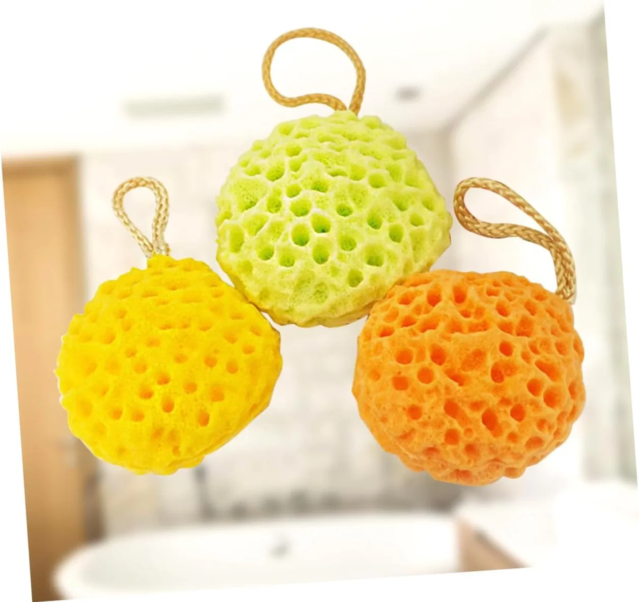 Мочалка для душа Honeycomb Bath Ball, 6 шт, желтый+зеленый+оранжевый Doitool — фото 2