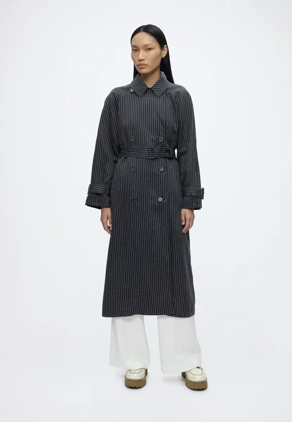 Пальто из льна с полоской, Linen stripe nautical trench, Tommy Hilfiger, pin stripe темно-синий