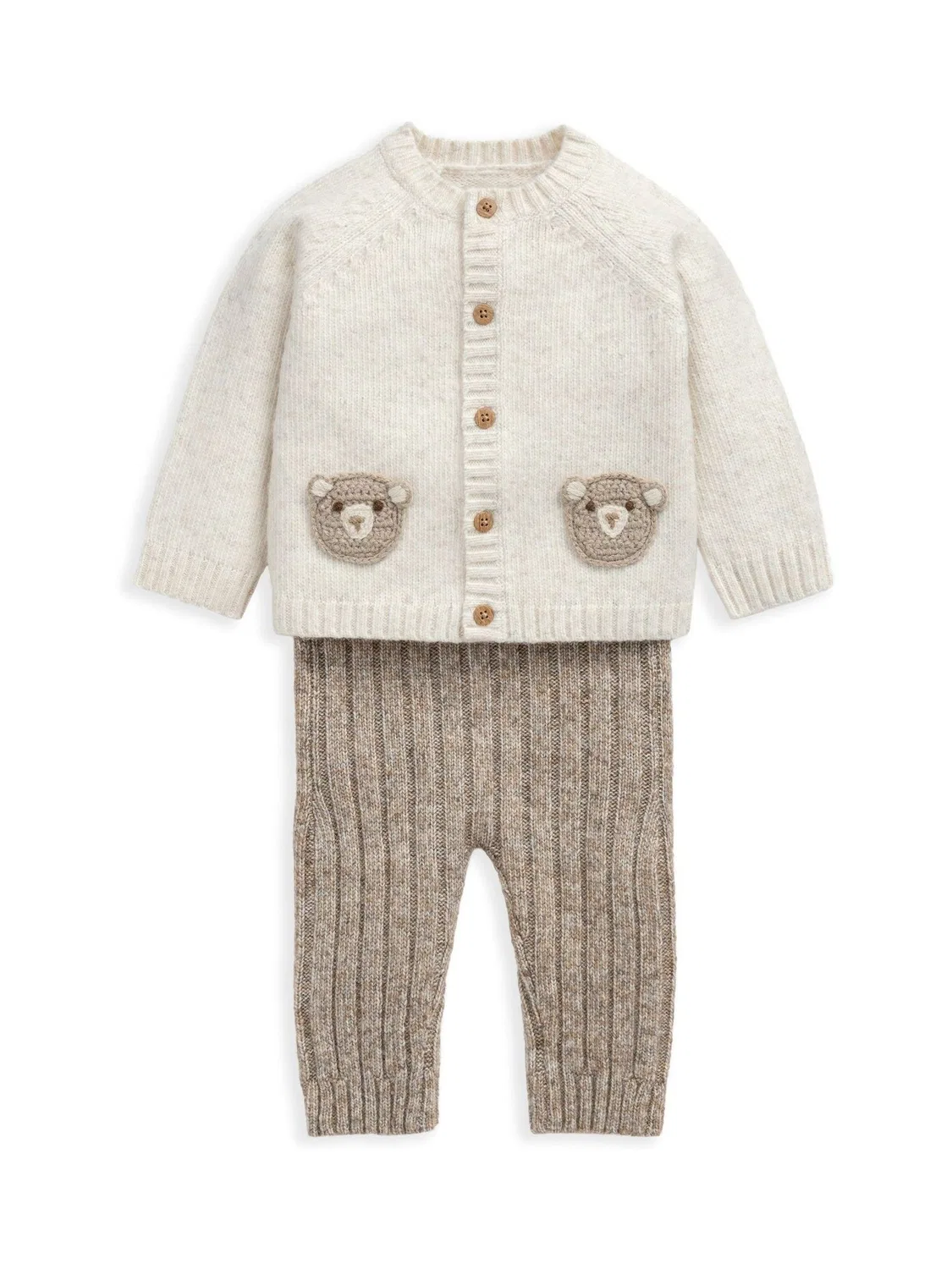 Комплект вязаный из кардигана и леггинсов, с медведем Mamas & Papas, коричневый