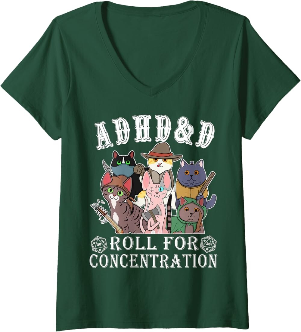 

Женская футболка Funny Tees Gamer RPG Apparel Cats RPG Gamer Roll For Concentration D20 Dice Nerdy, темно-зеленый