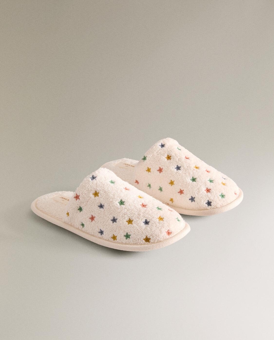 Детские тапочки-мюли Zara Home Star Print Terry Bathroom, розовато-кремовый — фото 3
