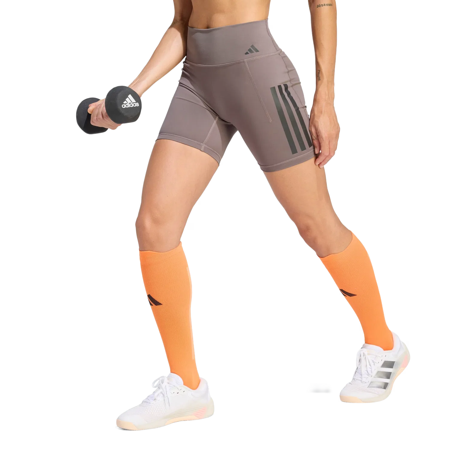 Женские короткие леггинсы с тремя полосками Adidas, коричневый — фото 2