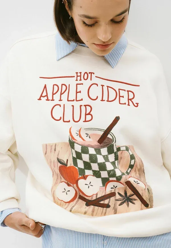 Свитшот с принтом Petite fit - autumnal apple cider graphic sweatshirt Next, Ecru, экрю — фото 3