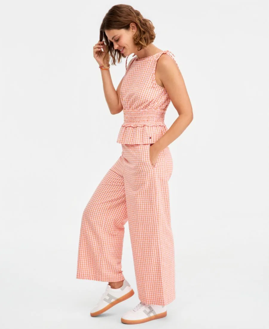 Брюки прямого кроя из жатого хлопка, с завязкой Tommy Hilfiger, Gingham Biscuit — фото 4