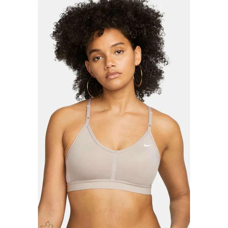 Спортивный бюстгальтер с V-образным вырезом и съемными чашками Nike Training Indy Dri Fit Light Support Bra, Сиренево-желтый