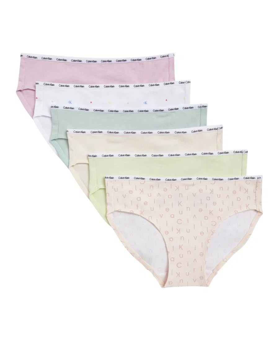 Трусы-бикини для девочек, 6 предметов, с принтом Tiny CK Hearts Calvin Klein, Tiny CK Heart/White/Pink/Yellow/Pastel/Multicolor