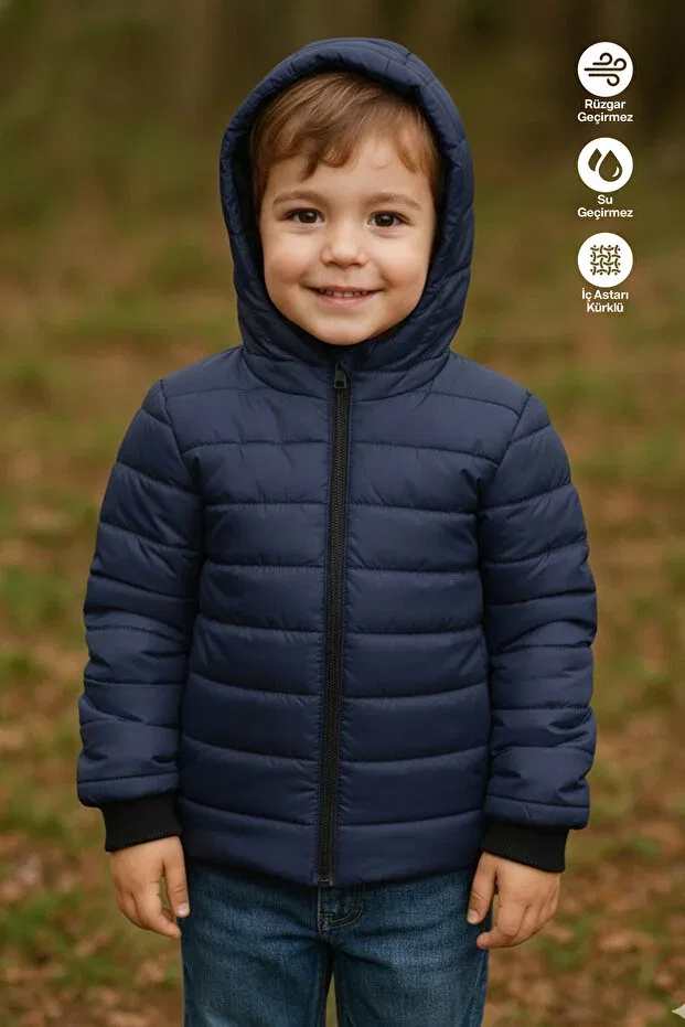 Детское зимнее пальто для девочек водонепроницаемое с капюшоном Jarmo Kids, Navy Blue