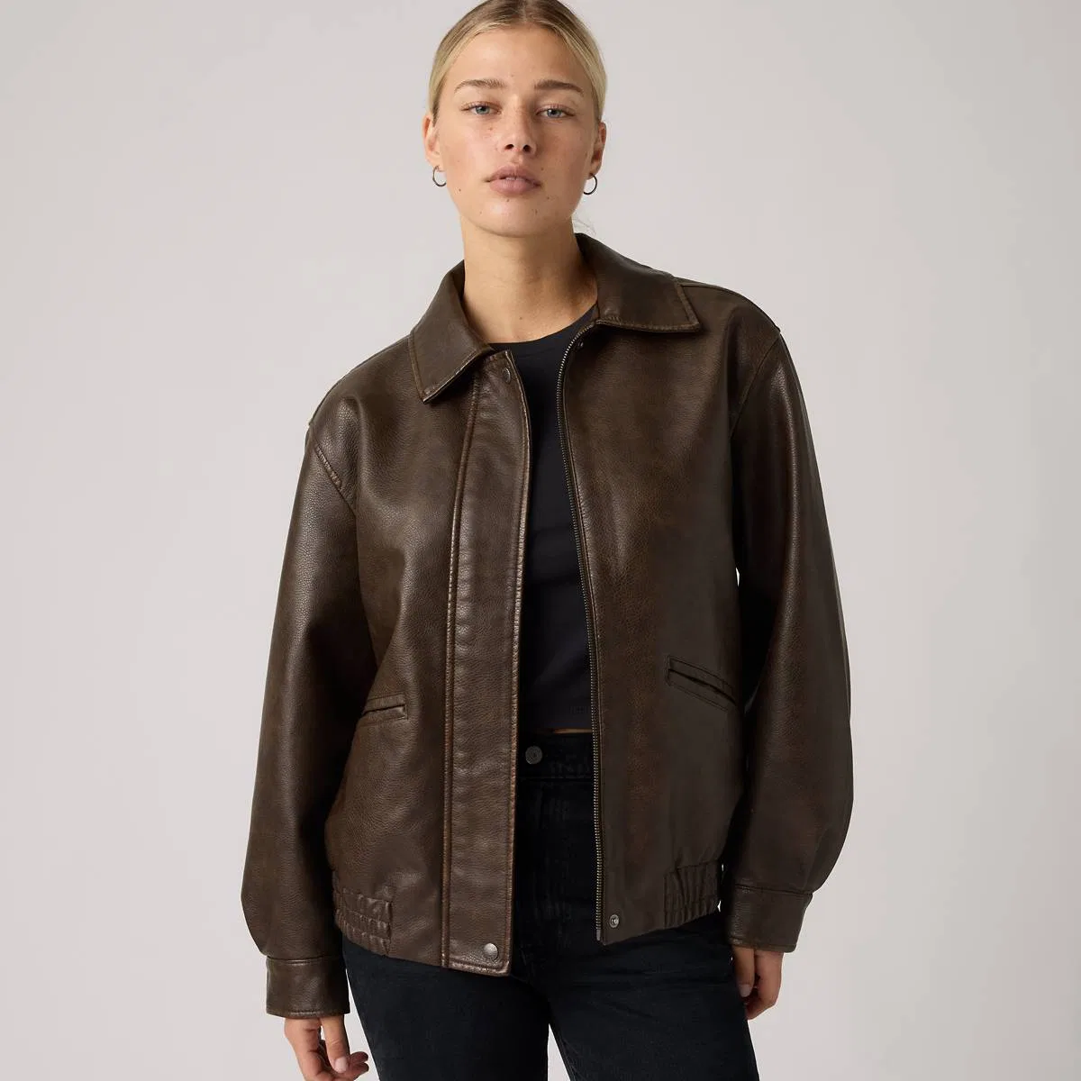 Бомбер свободного кроя из искусственной кожи Levi's, Brown - Brown