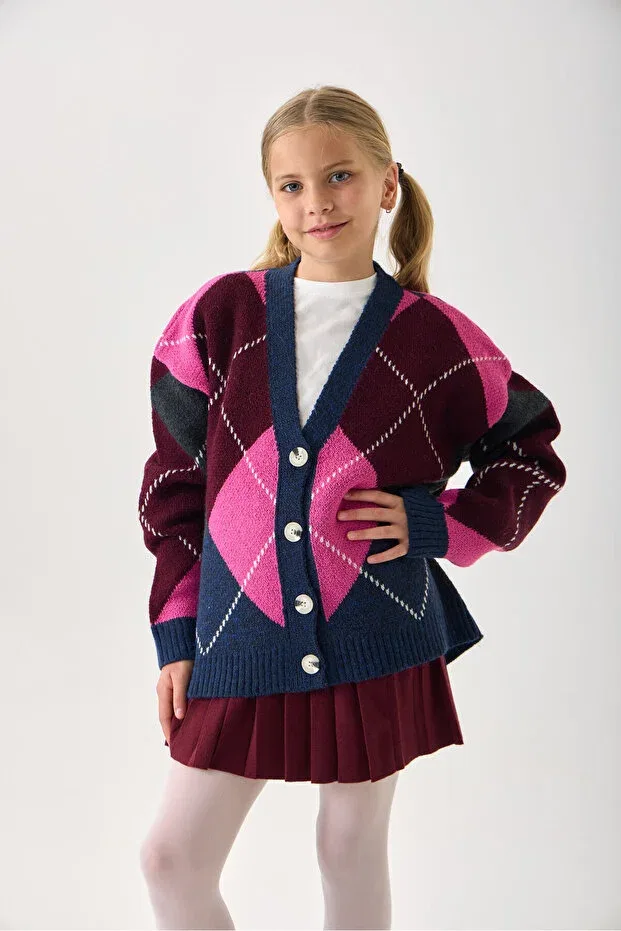 Детский кардиган для девочек с геометрическим узором Nisrakids, Navy Blue — фото 2