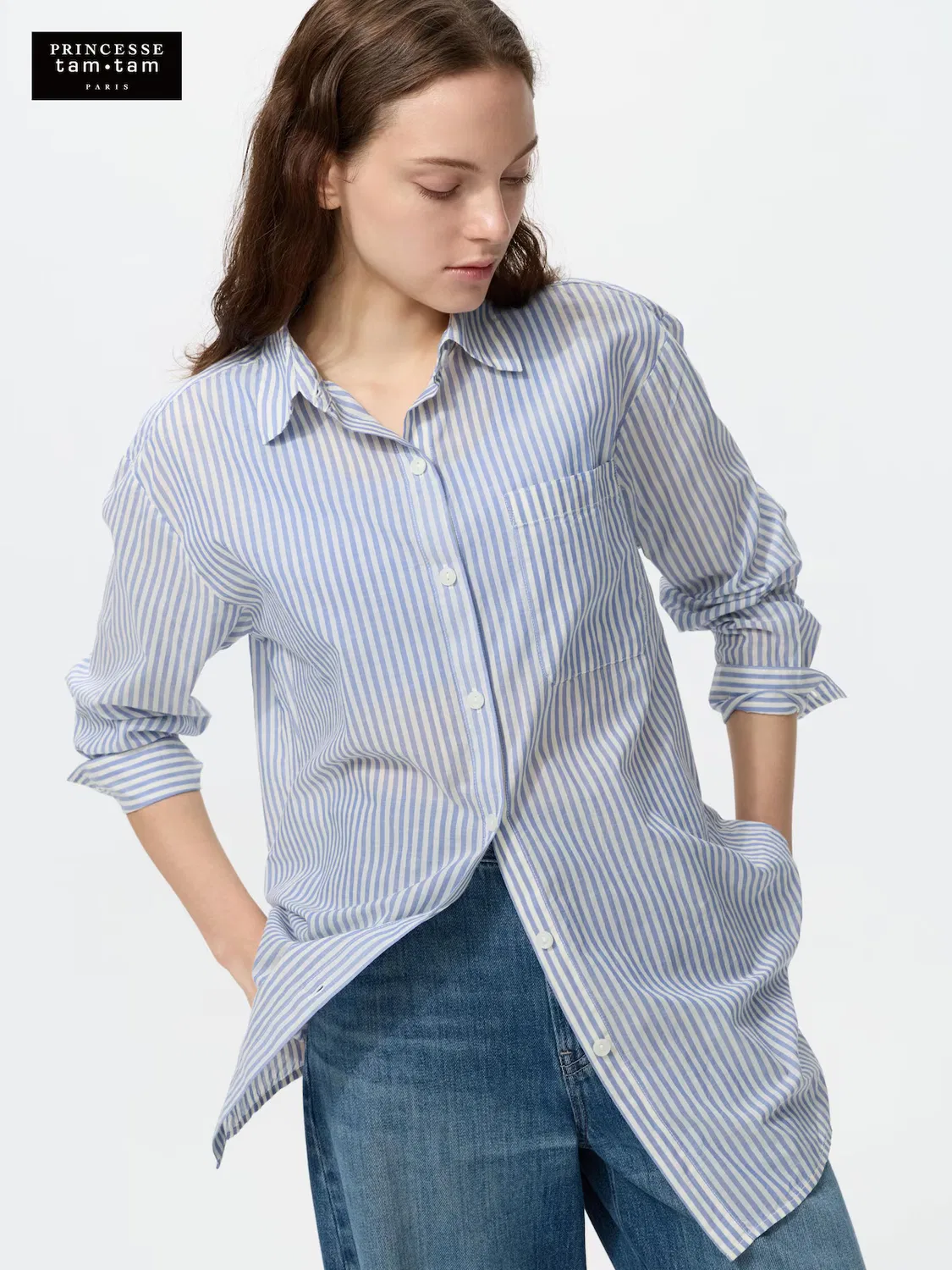 Рубашка Uniqlo, хлопковая, синяя