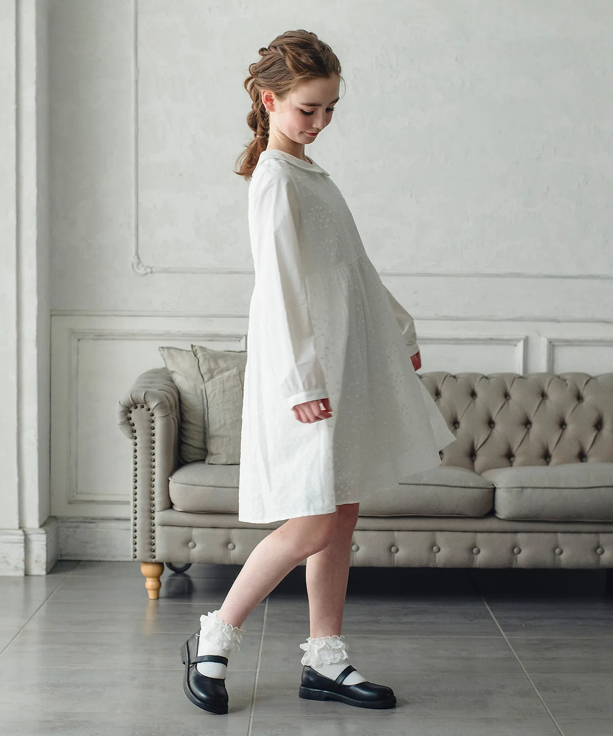Детское платье для девочек с вышивкой, модель Embroidery Round Collar DRESCCO, White — фото 4
