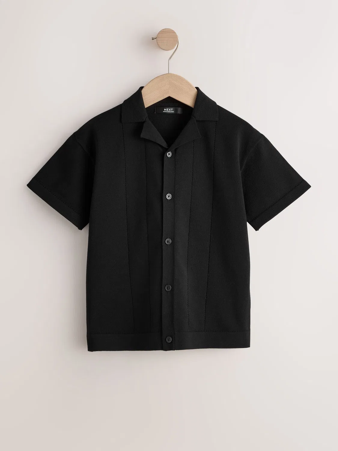 Поло с отложным воротником, модель Black Knitted Revere Collar Next, черный