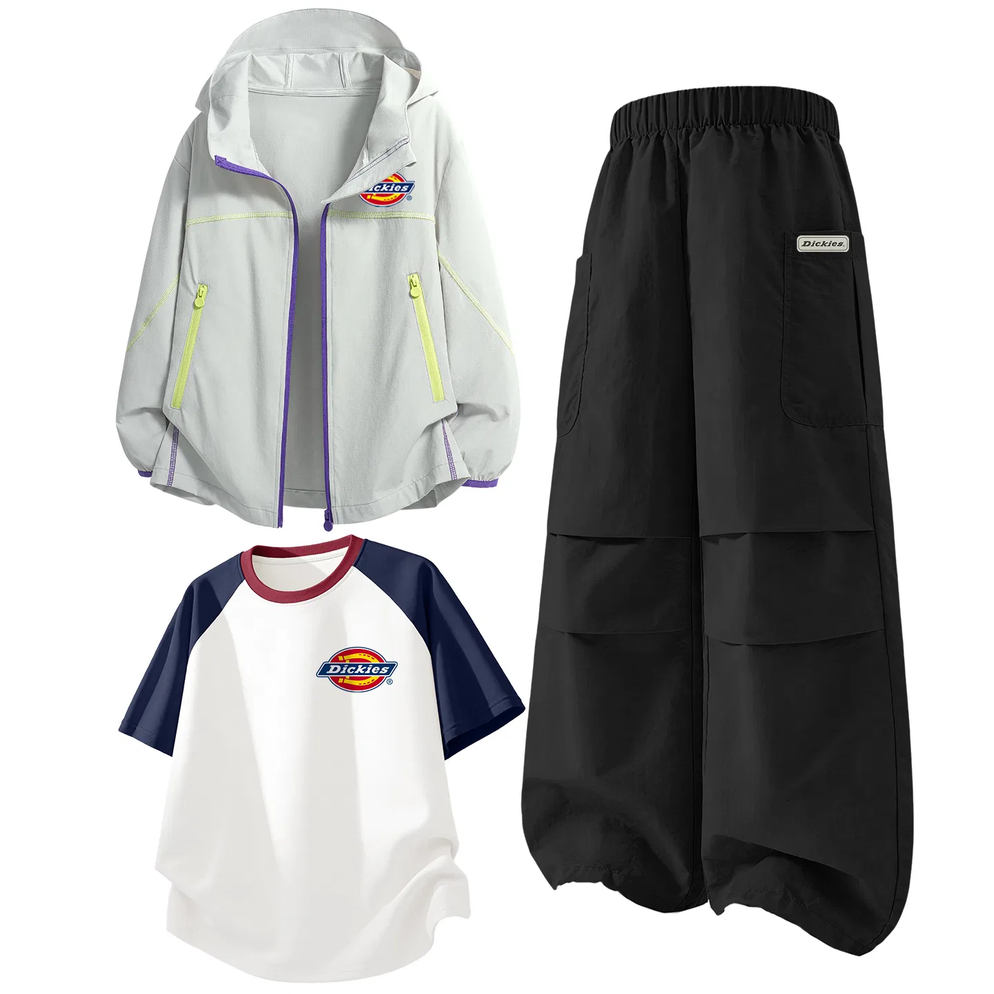 Детский комплект из 3 футболок с коротким рукавом, Dickies, White Gray/Black/Blue White