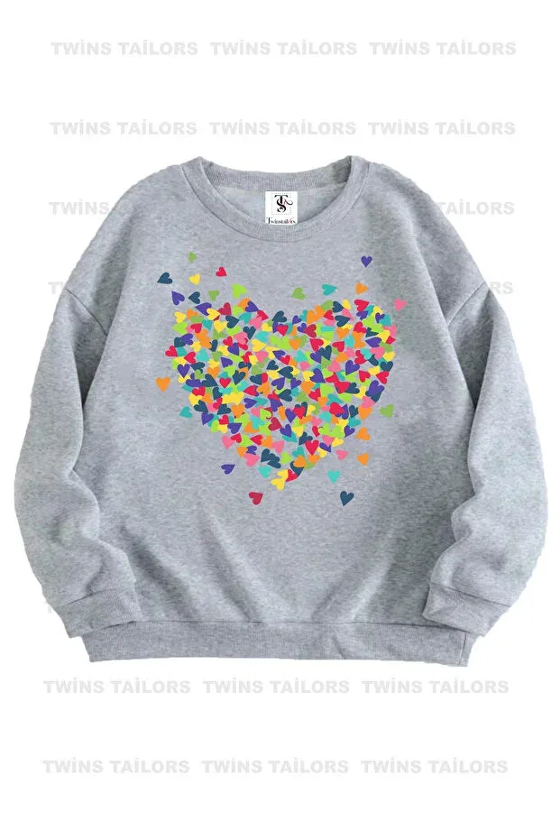 Детские свитшот для девочек с принтом Fleece inside heart printed grey-black triple crew neck Twins Tailors, Black — фото 4