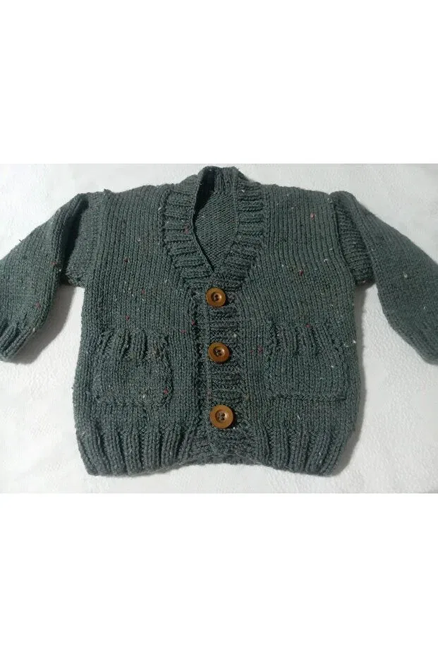 Детский кардиган с v-образным вырезом Hand knitted green color children's cardigan Numistore, Green