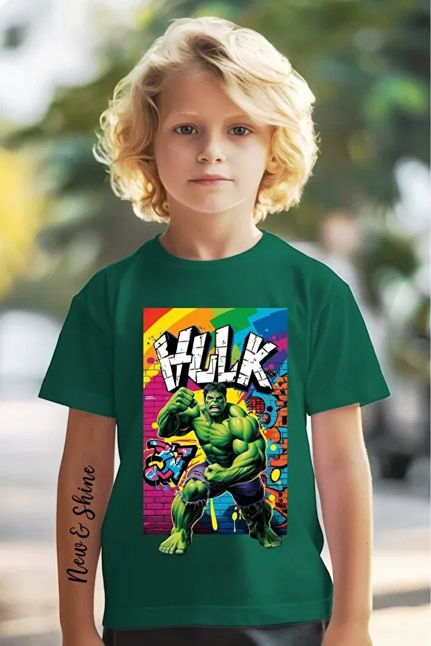 Детская футболка для девочек с принтом Hulk Printed Oversized New Shine, Green