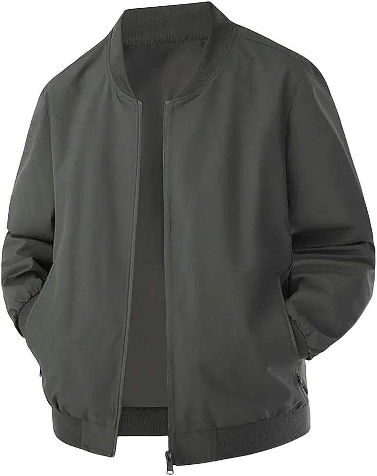Мужское пальто с воротником-стойкой, молния, Solid Color, армейский зелёный