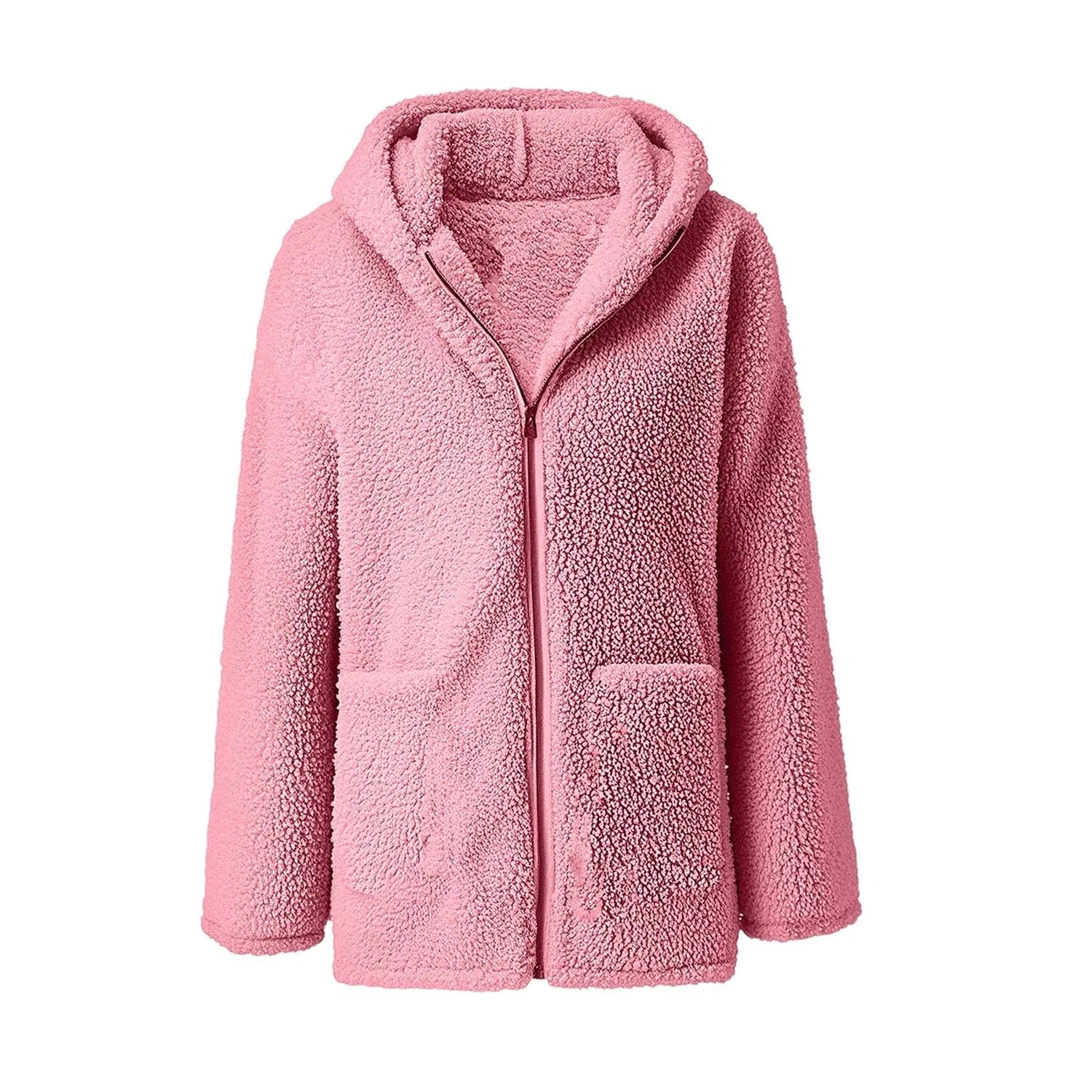 Женская куртка с флисом и длинным рукавом, модель Chef Black Trench Coats, pink — фото 4
