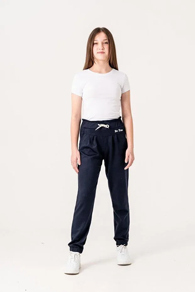 Детские спортивные штаны для девочек с принтом Be You Print Mışıl Kids, Navy Blue