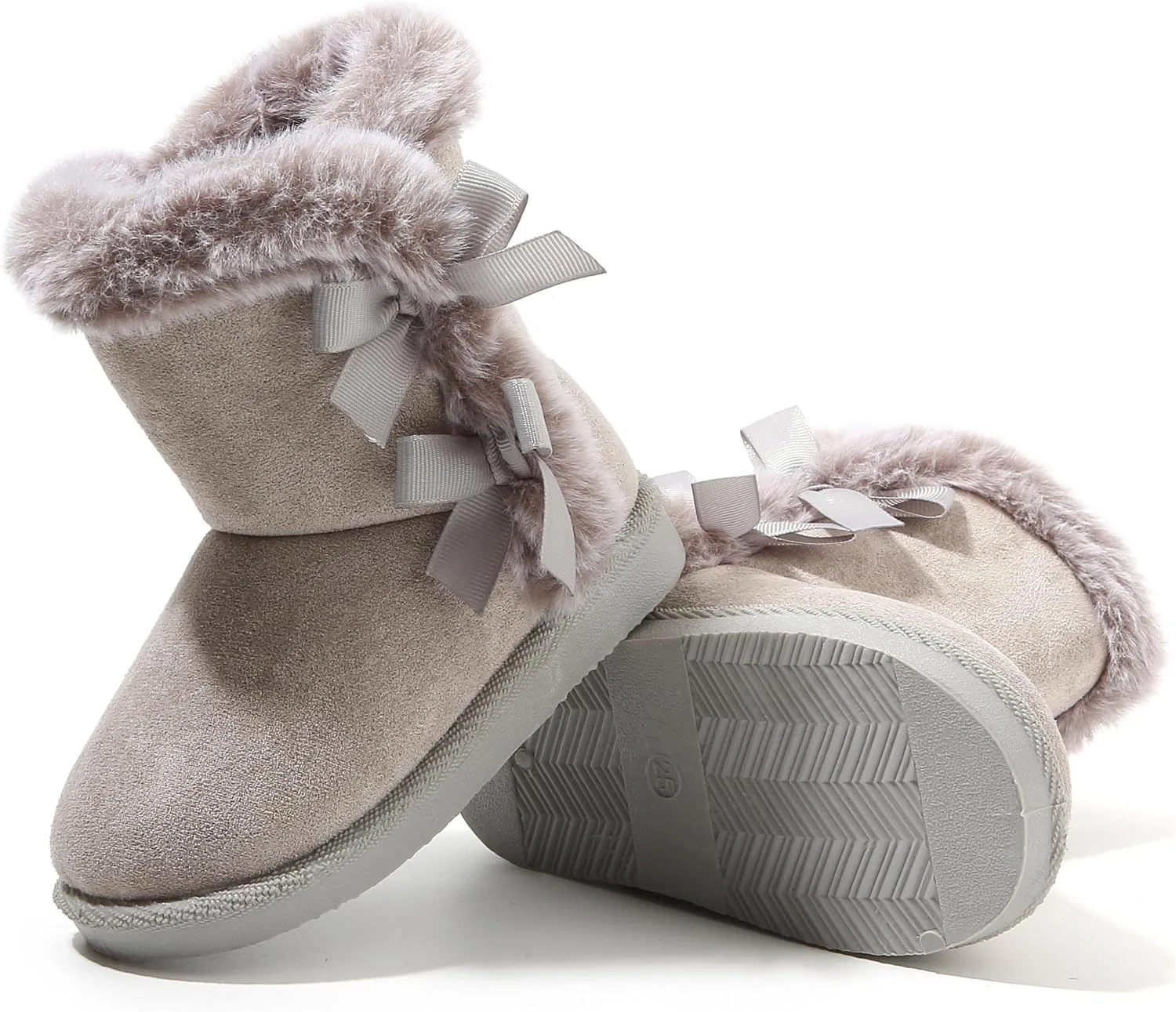 Детские зимние ботинки для девочек и мальчиков Femizee, Gray Bow Pull-On