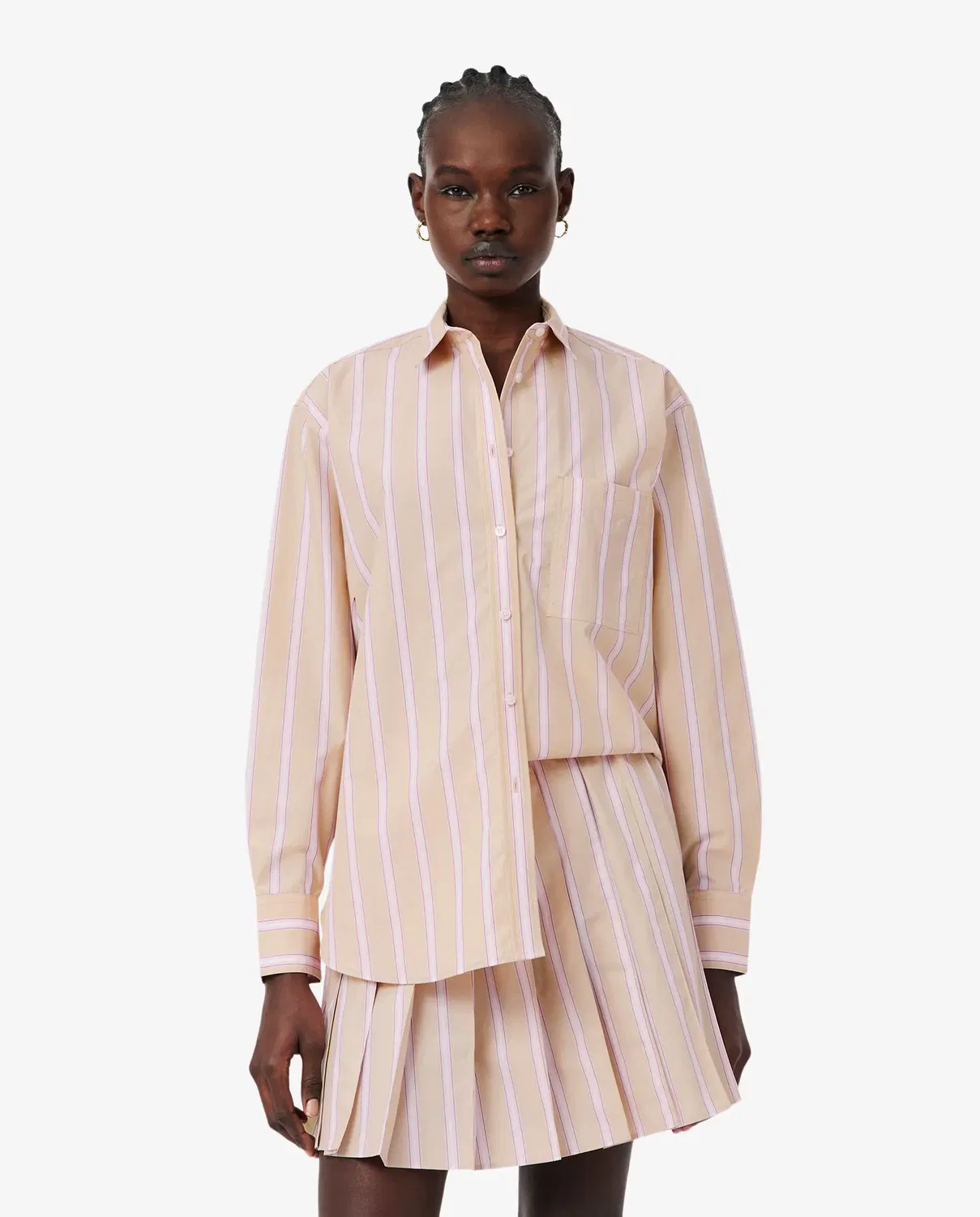 Рубашка Lacoste Beige оверсайз из поплина с длинным рукавом