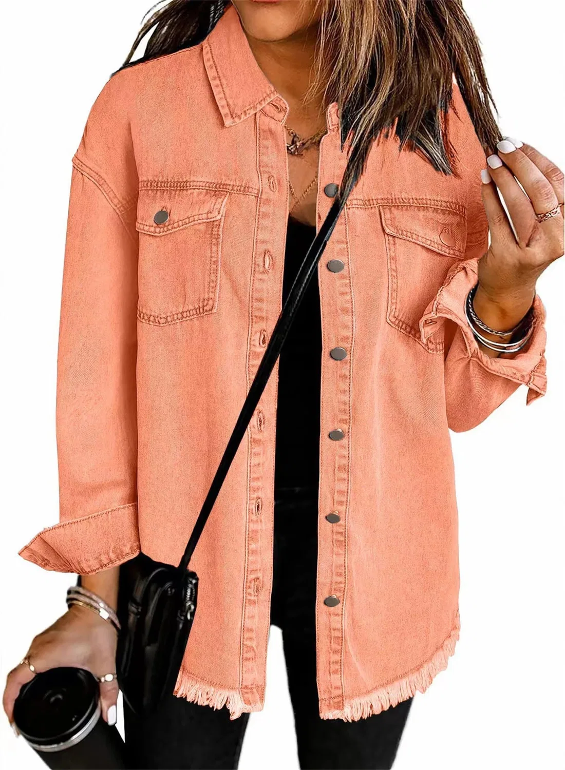Женская джинсовая куртка oversize с длинным рукавом, Colore: arancione