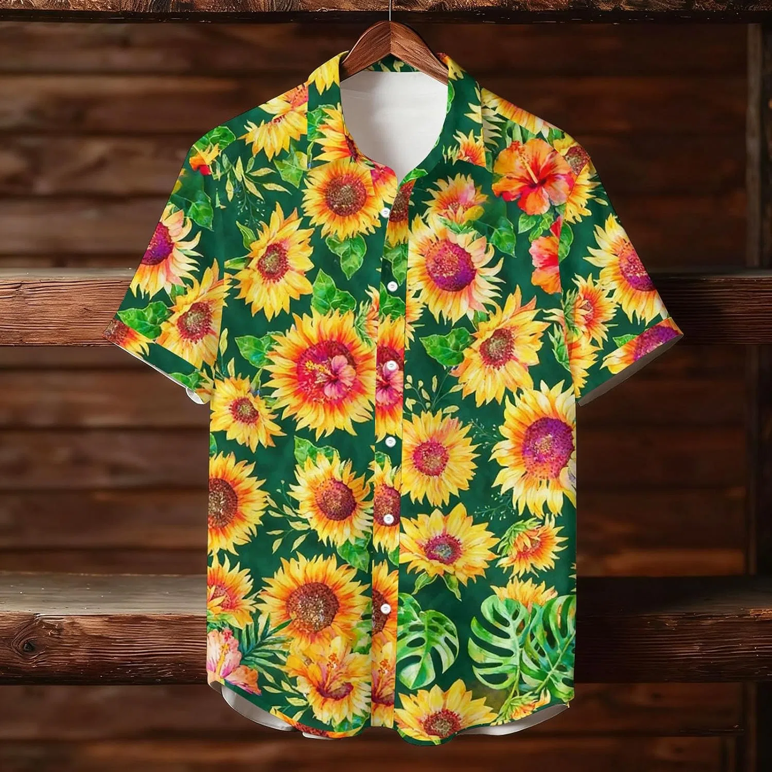 Мужская гавайская рубашка с цветочным принтом Funky Hawaiian Shirt, Green — фото 3