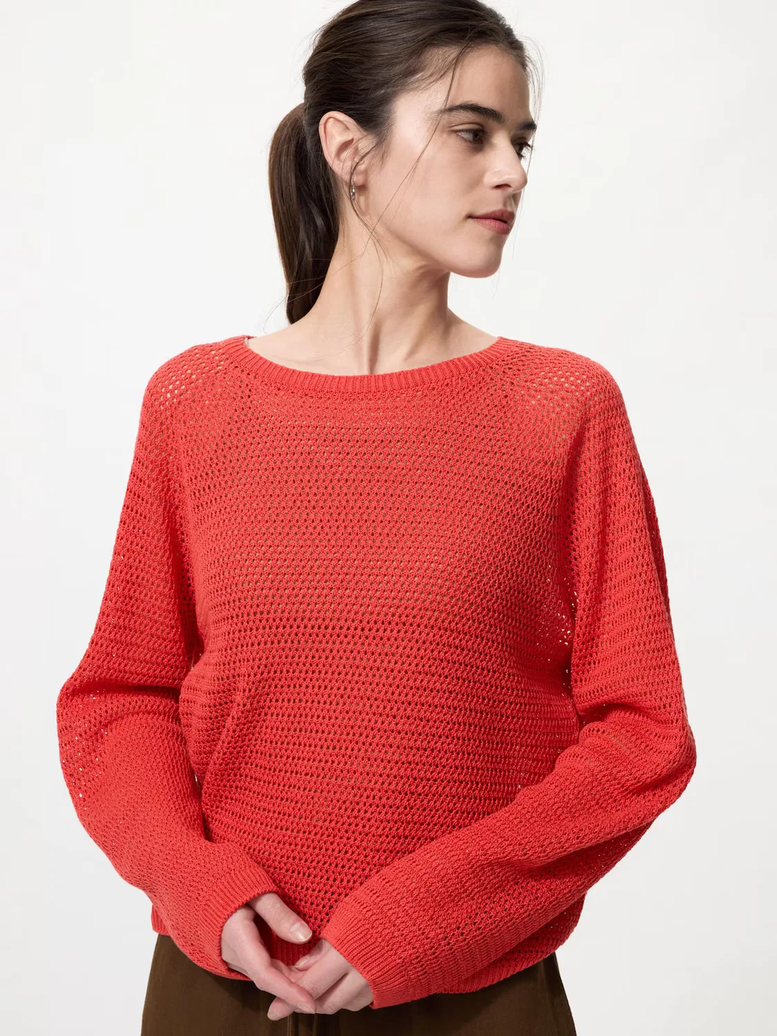 Свитер Uniqlo, с круглым вырезом и 3D-сеткой, красный