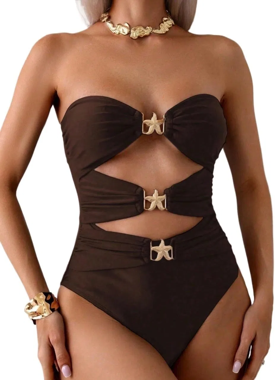 Женский цельный купальник с вырезами Monokini, Brown